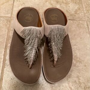 Fitflop Sandals with Silver Beading on Brown in size 6